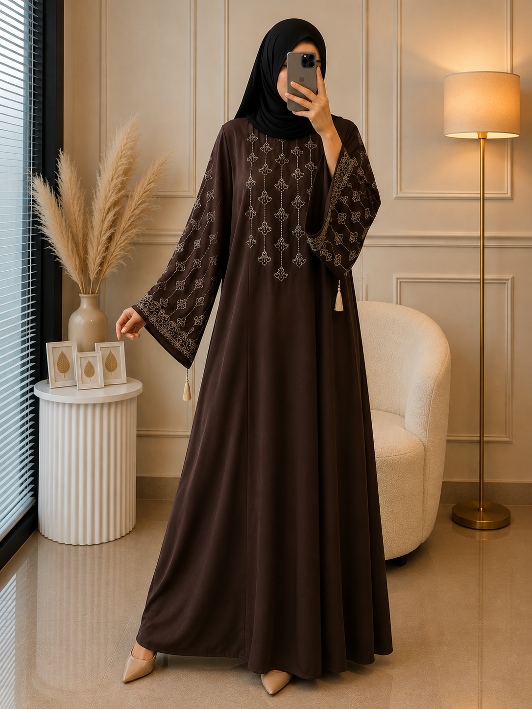 8500 - NIDA FULLY CLOSED ABAYA | COFFEE