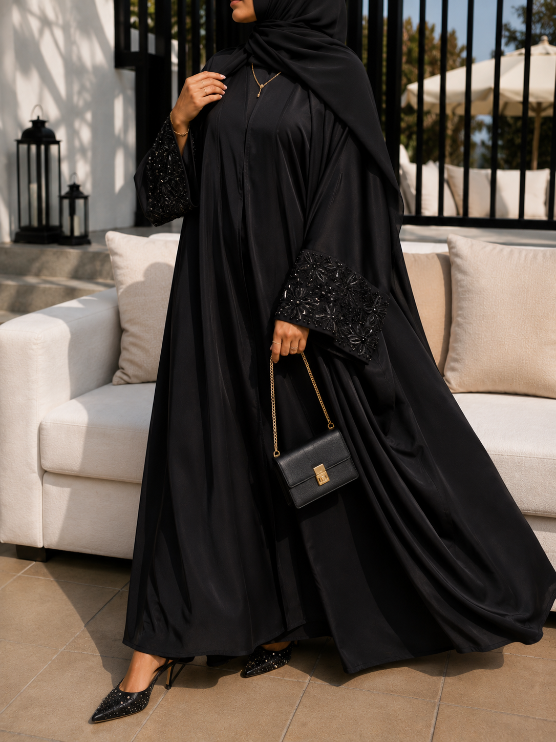ZENA FLORAL HANDWORK ABAYA | BLACK