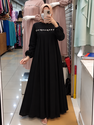 LAYLA PLATES ABAYA | BLACK