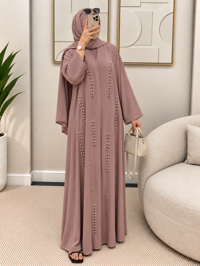 FABIHA FRONT OPEN ABAYA | PEACH