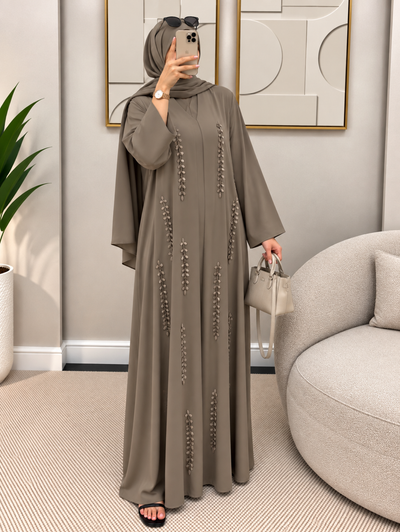 FABIHA FRONT OPEN ABAYA | COLLER BROWN