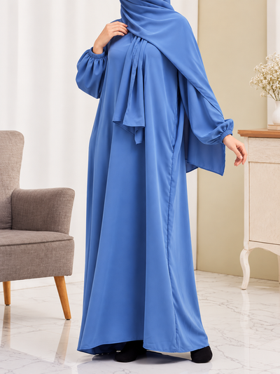 HEEBA LASTIC SLEEVE ABAYA | SKY BLUE
