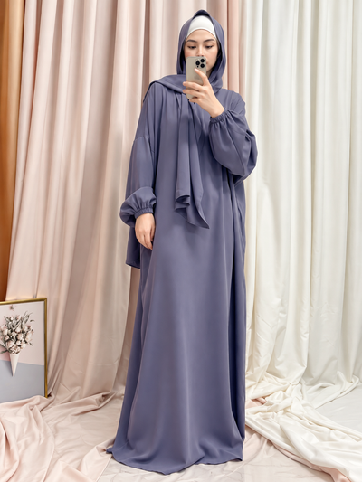 HEEBA LASTIC SLEEVE ABAYA | GRAY