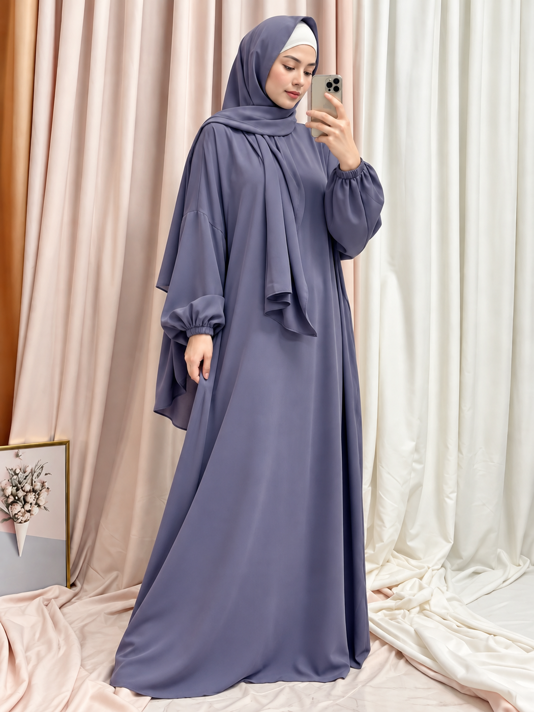 HEEBA LASTIC SLEEVE ABAYA | GRAY
