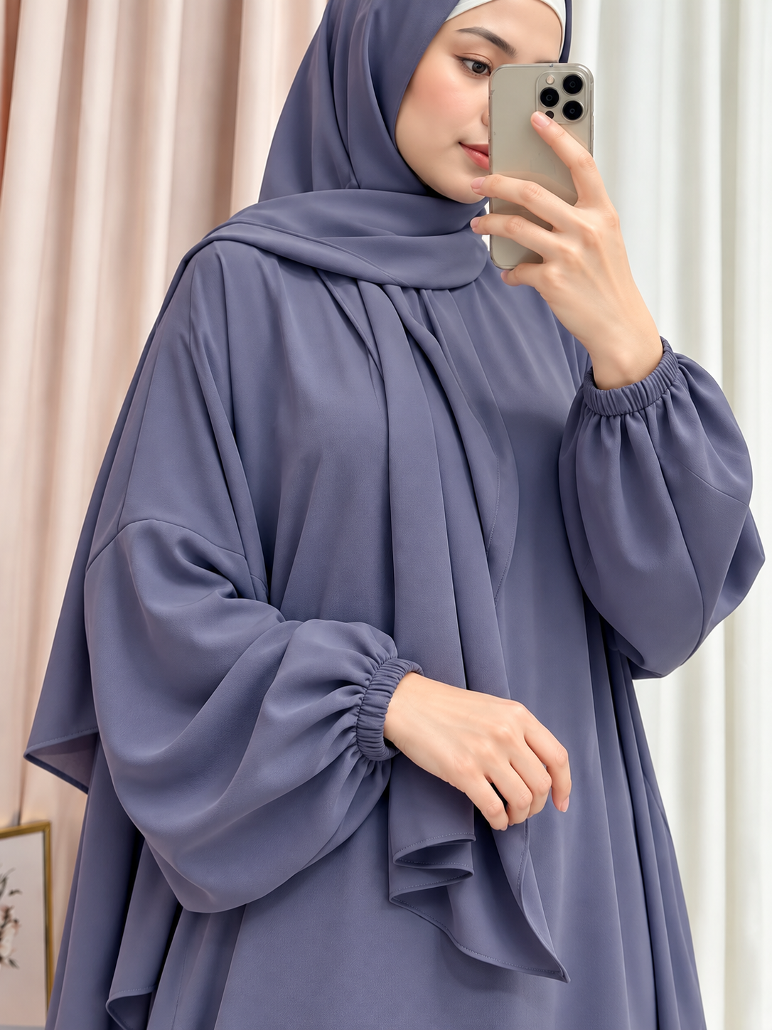 HEEBA LASTIC SLEEVE ABAYA | GRAY