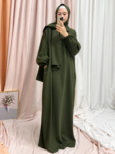 HEEBA LASTIC SLEEVE ABAYA | GREEN