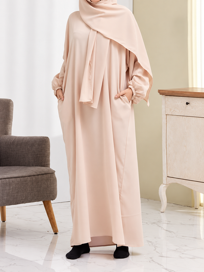 HEEBA LASTIC SLEEVE ABAYA | LITE NUDE