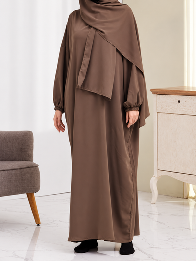 HEEBA LASTIC SLEEVE ABAYA | MUSTURD BROWN