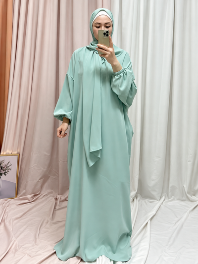 HEEBA LASTIC SLEEVE ABAYA | SEA GREEN