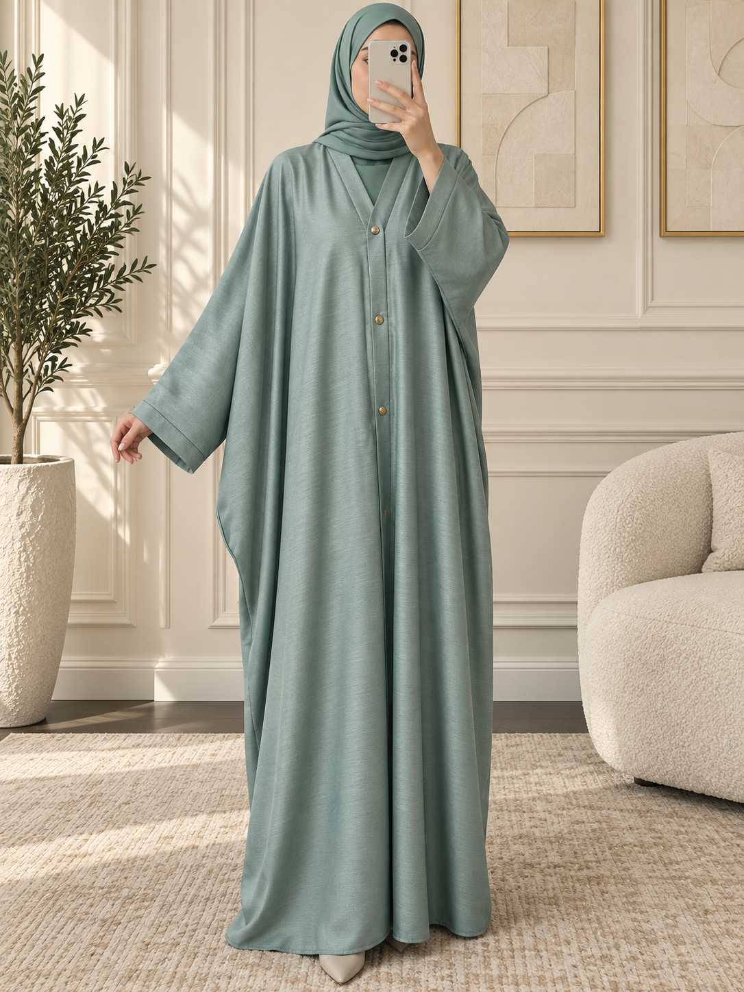 HABIBA KAFTAN ABAYA  | SEA GREEN
