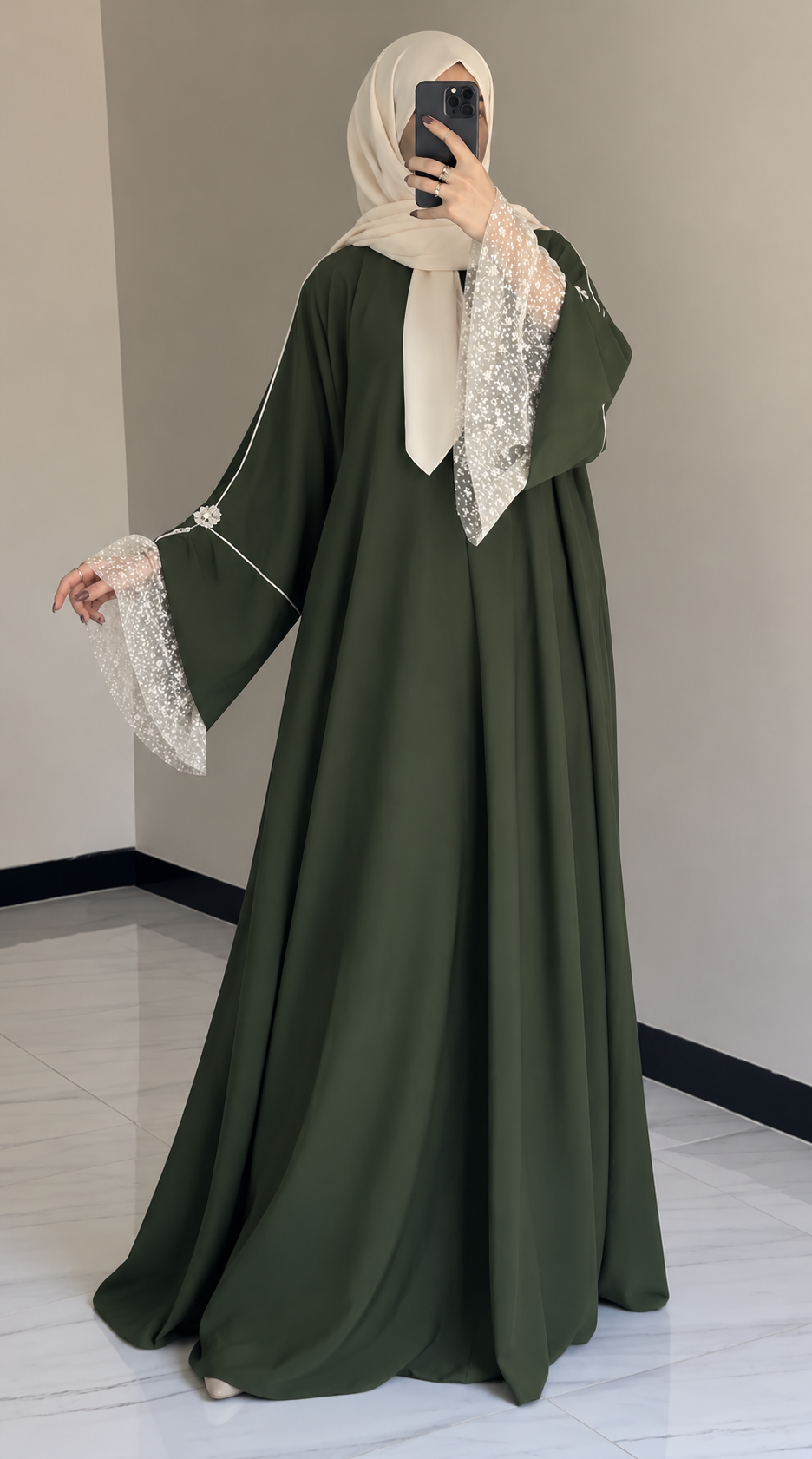 LAYRAH SEQUIN SLEEVE ABAYA | GREEN