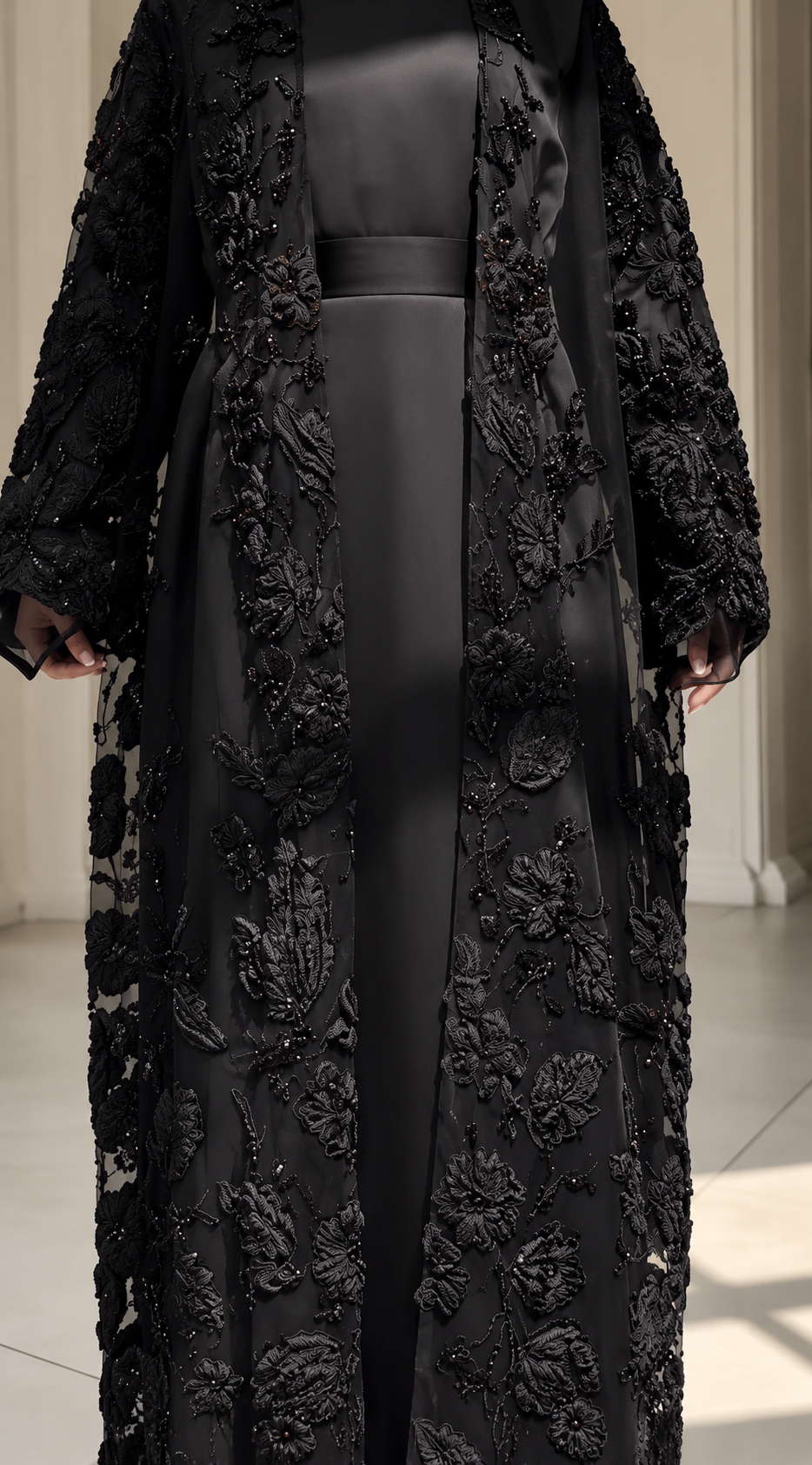 VELOURA DOUBLE SHRUG ABAYA | BLACK