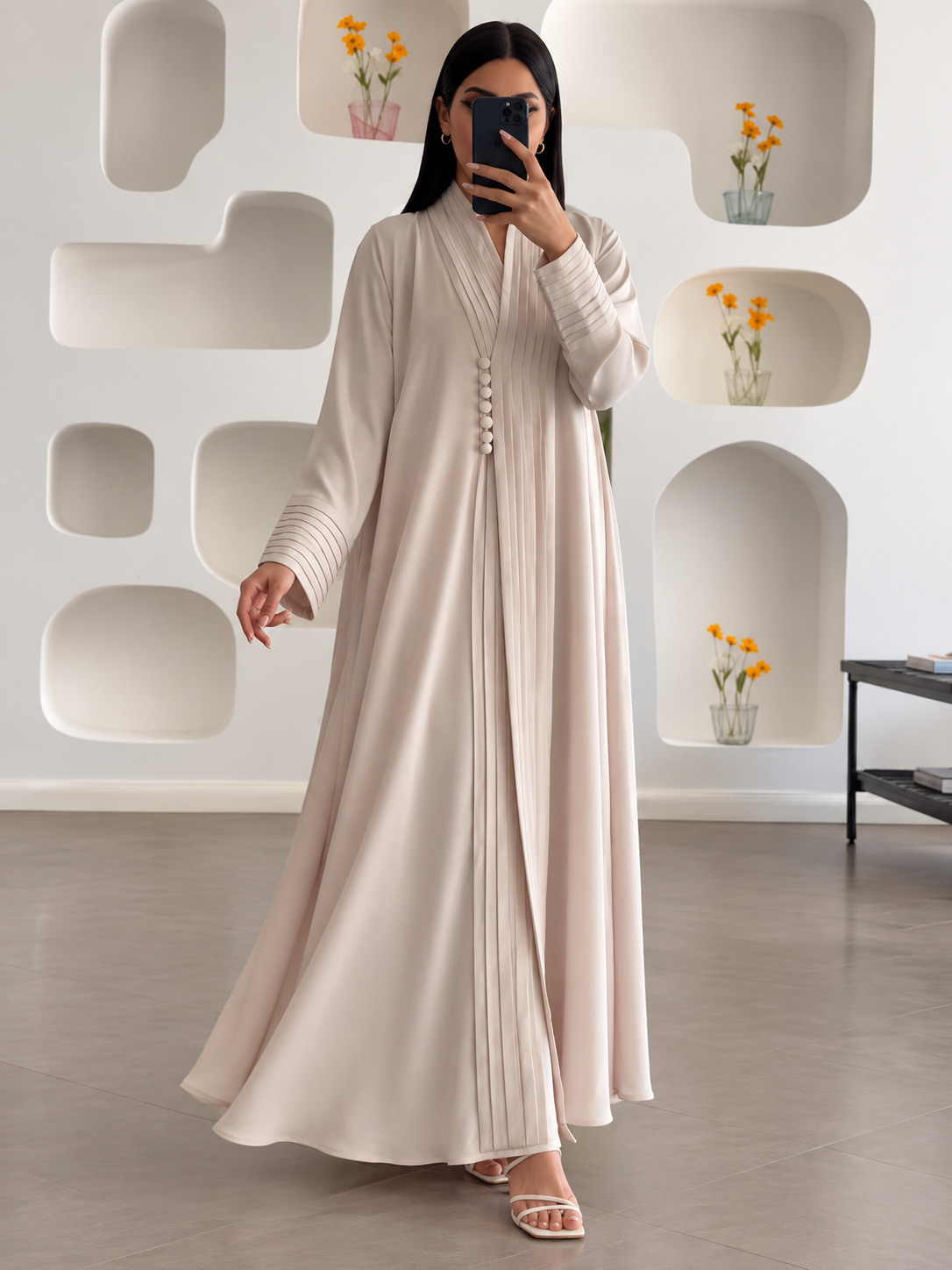 JIYAH FRONT OPEN ABAYA | NUDE