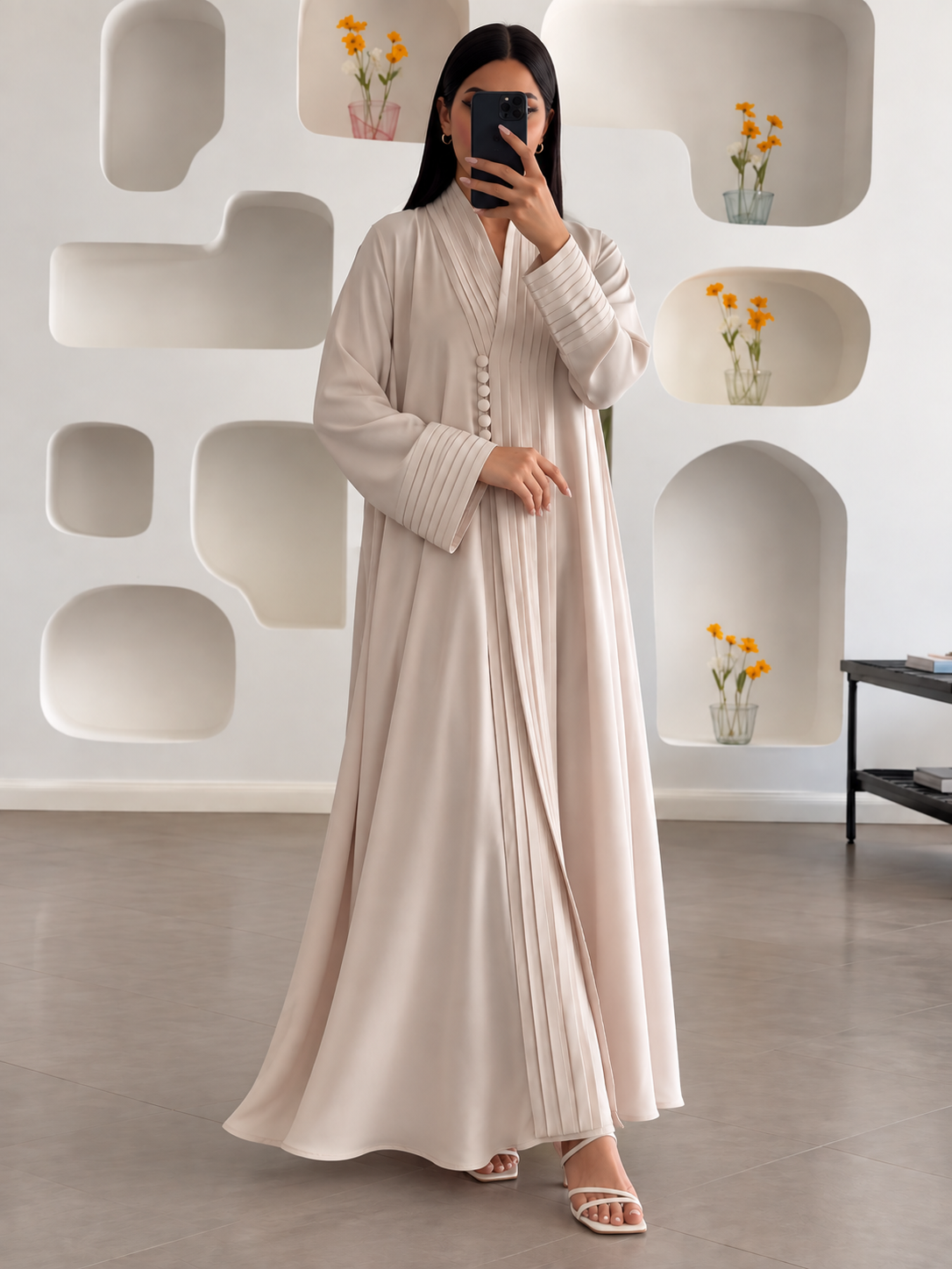 JIYAH FRONT OPEN ABAYA | NUDE