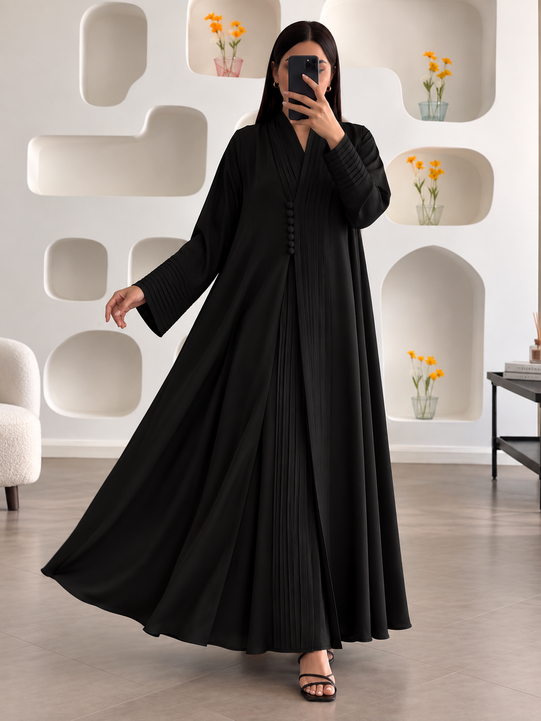 JIYAH FRONT OPEN ABAYA | BLACK