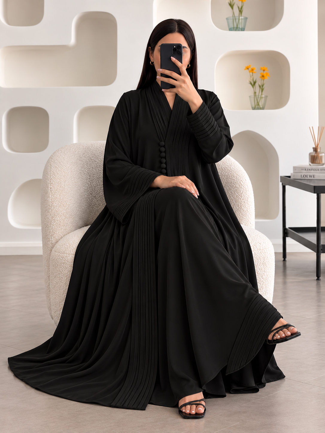 JIYAH FRONT OPEN ABAYA | BLACK