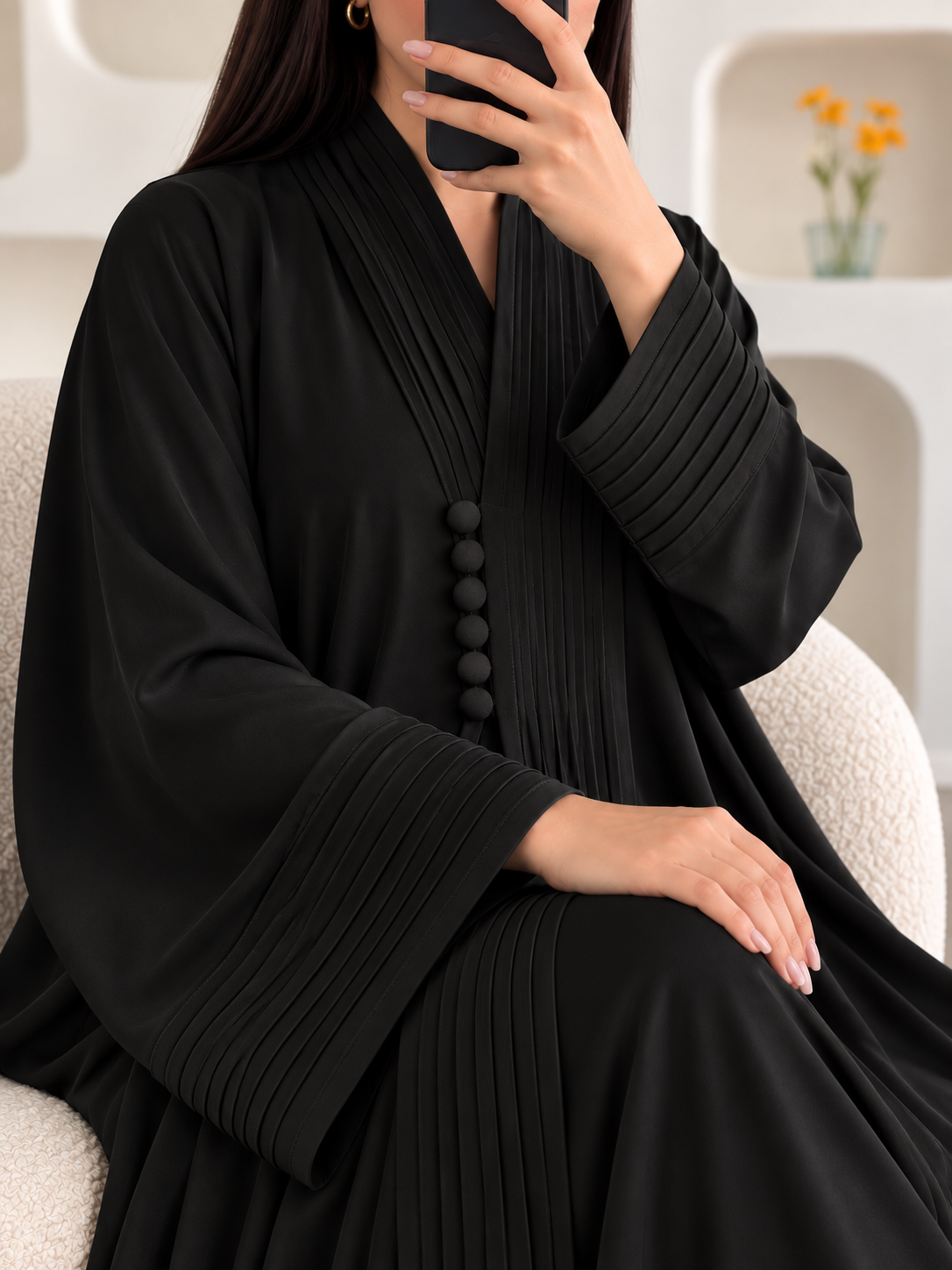 JIYAH FRONT OPEN ABAYA | BLACK