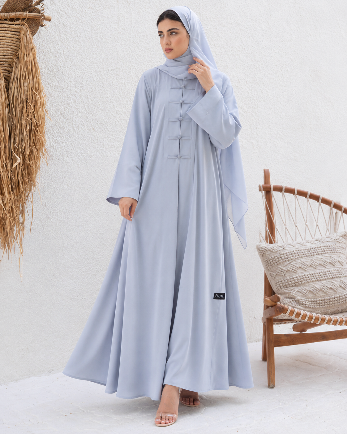 MEHER FRONT OPEN ABAYA | L-GRAY