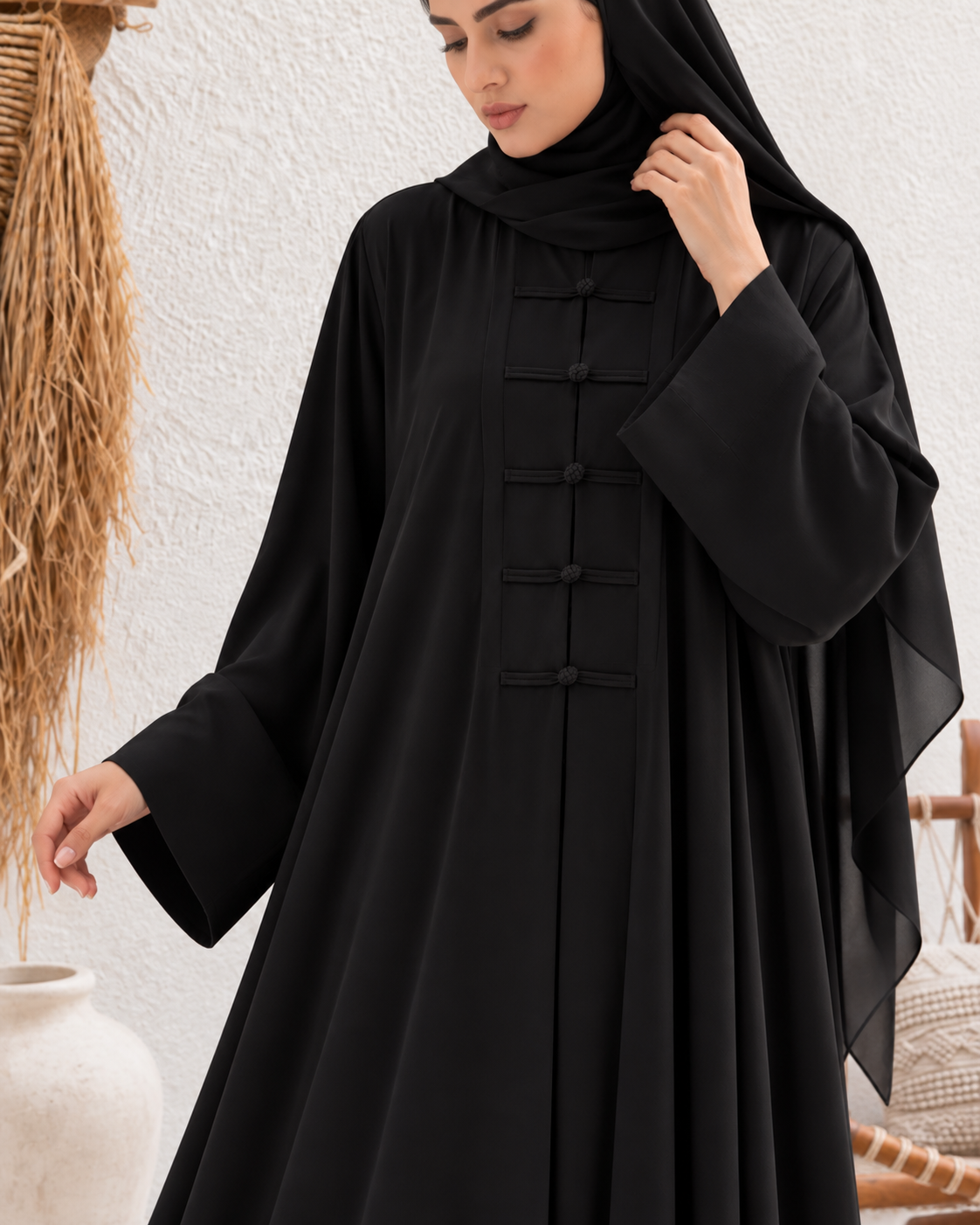MEHER FRONT OPEN ABAYA | BLACK