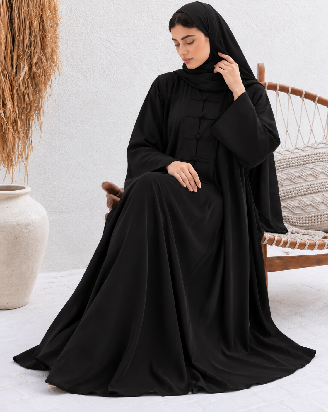 MEHER FRONT OPEN ABAYA | BLACK