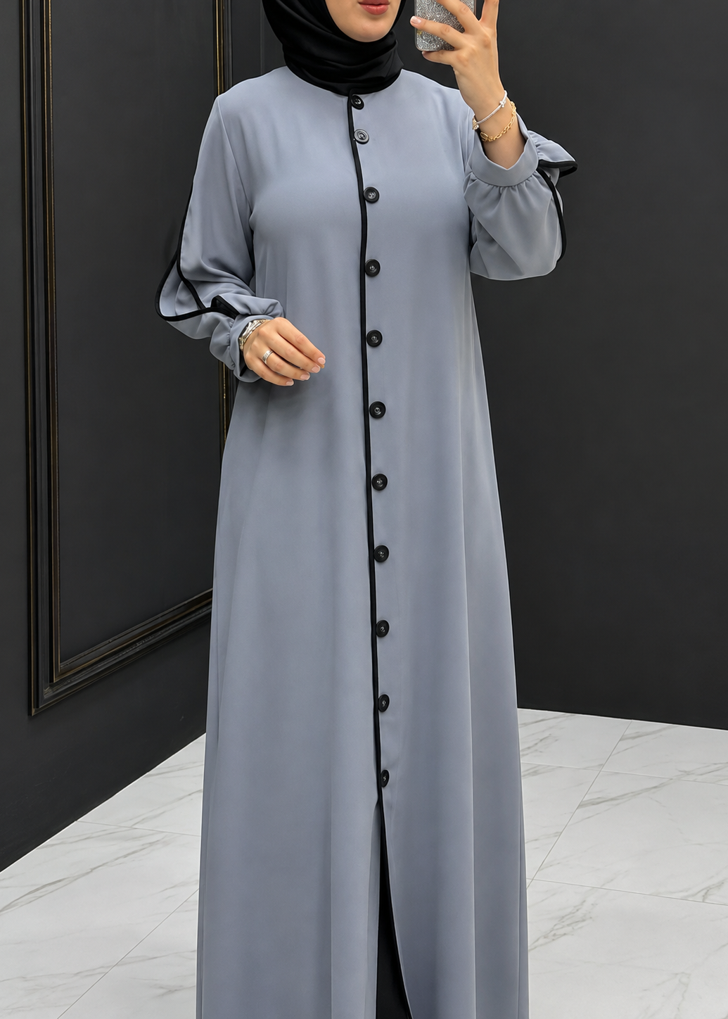 NIMA FRONT OPEN ABAYA | GRAY