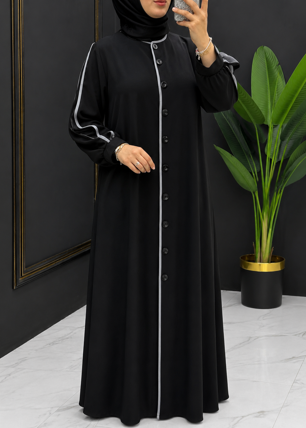 NIMA FRONT OPEN ABAYA | BLACK