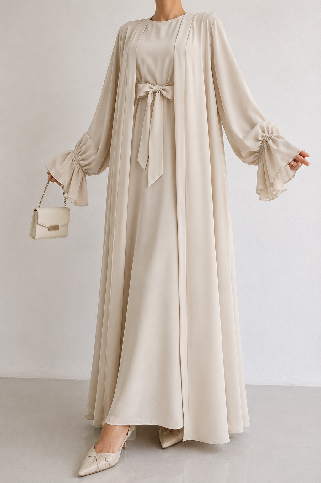 EBRAH DOUBLE SHRUG ABAYA | NUDE