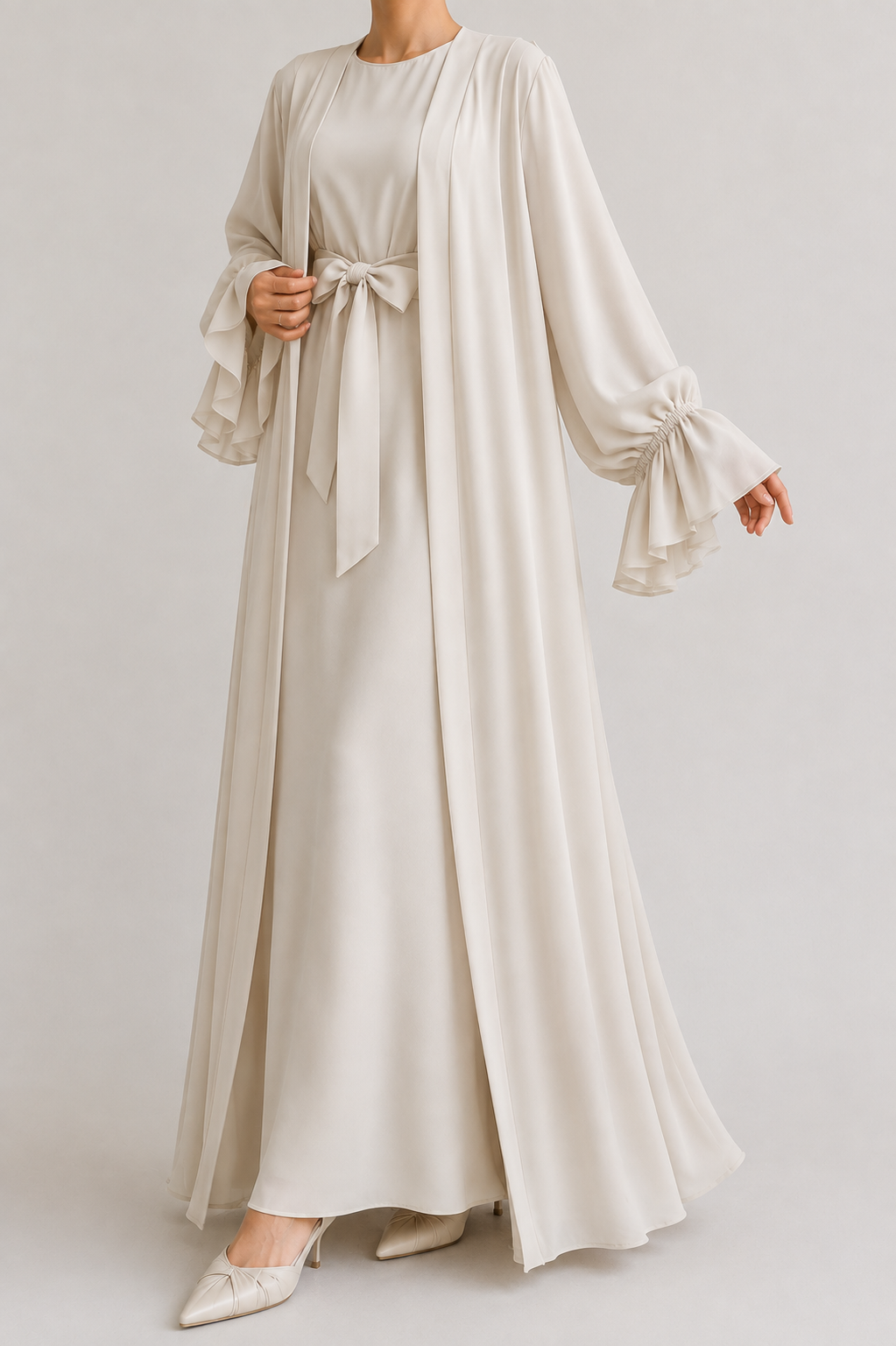 EBRAH DOUBLE SHRUG ABAYA | NUDE