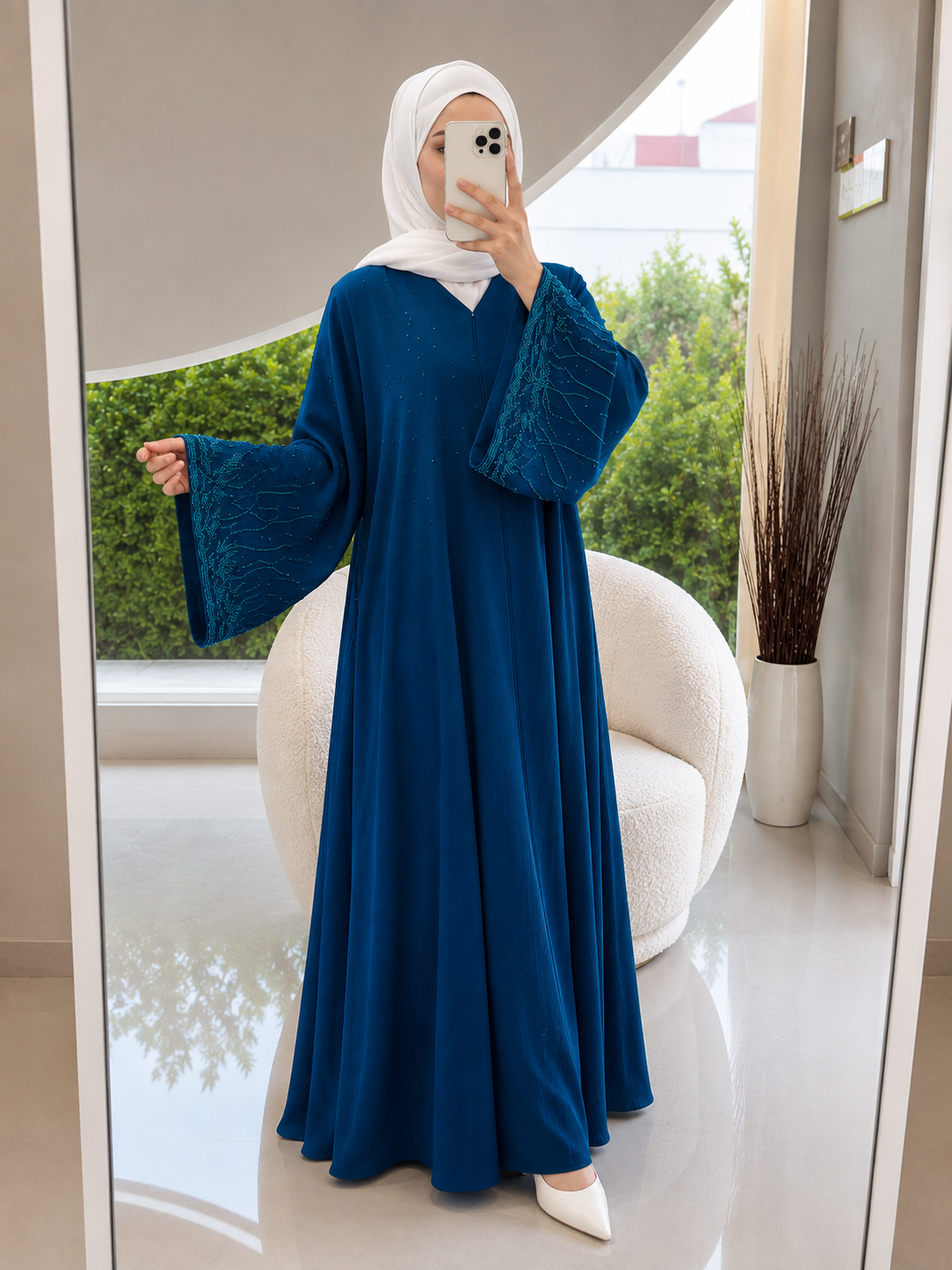 HIRA FRONT OPEN ABAYA | TEAL
