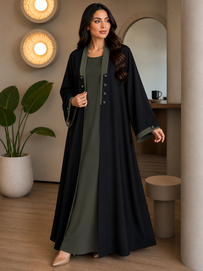 KEHKASHA DOUBLE SHRUG ABAYA | GREEN