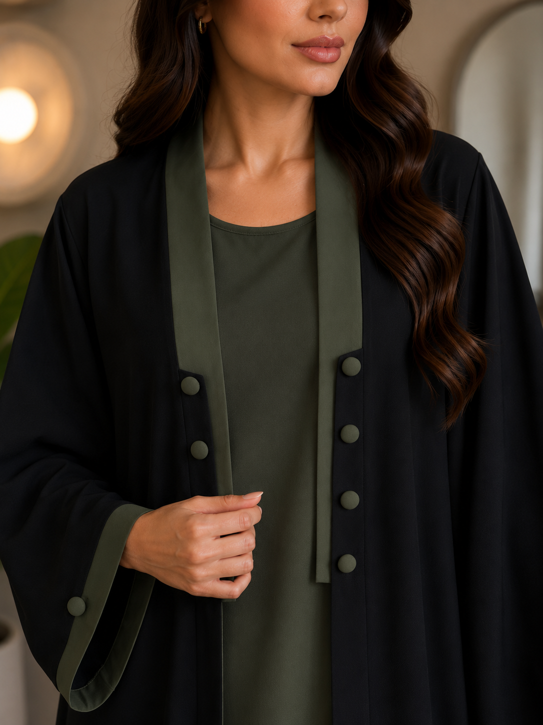 KEHKASHA DOUBLE SHRUG ABAYA | GREEN
