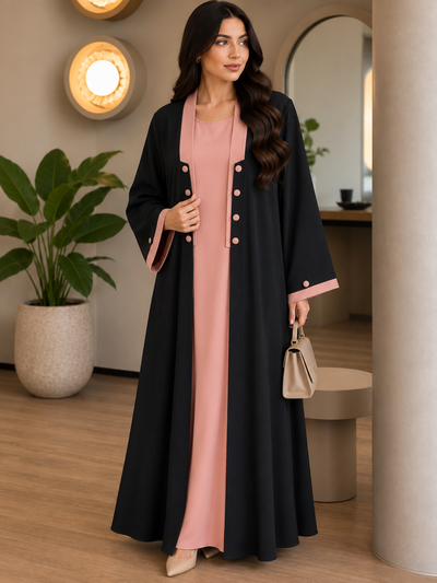 KEHKASHA DOUBLE SHRUG ABAYA | PEACH