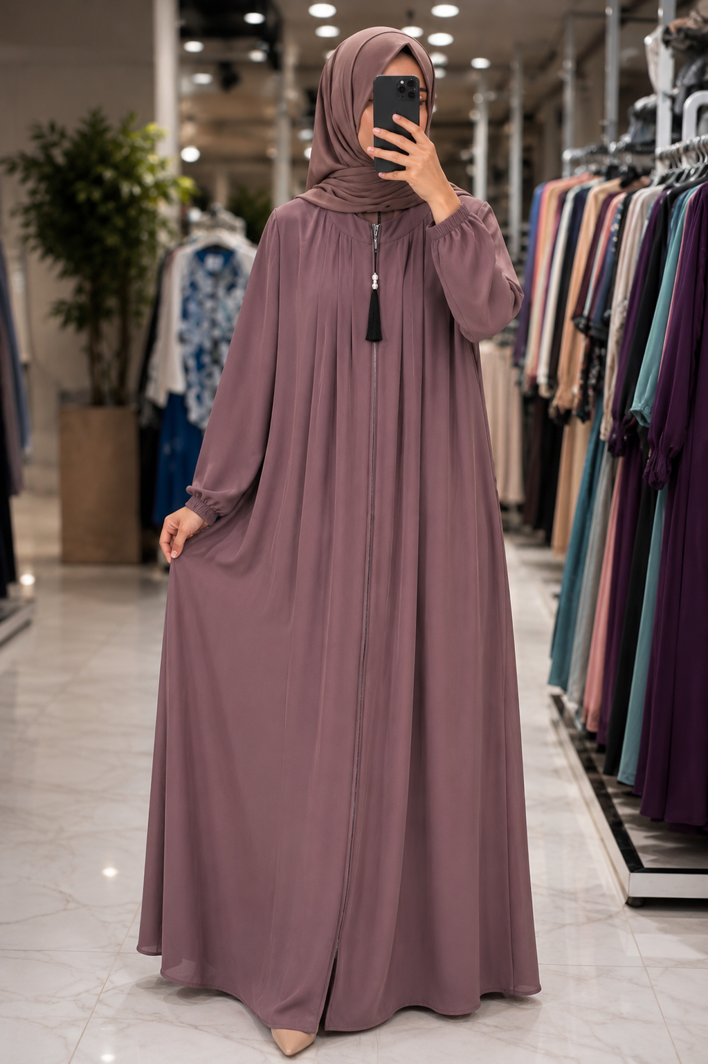 SUHANA BASIC ZIPPER ABAYA | DUSTY PINK