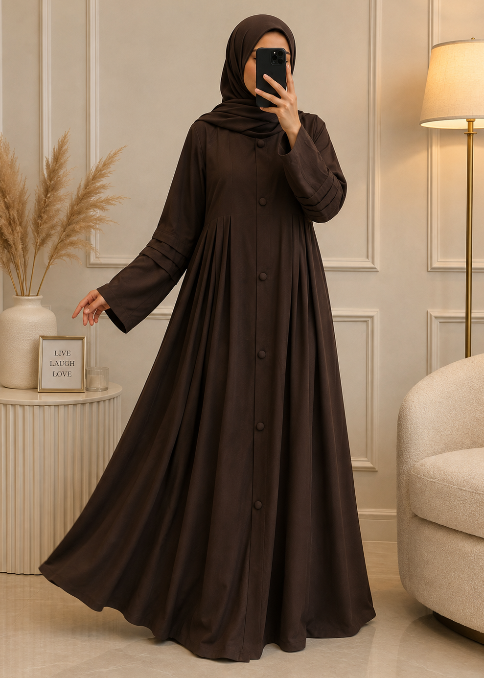 0222 - KULSUM PLEATED ABAYA | BROWN