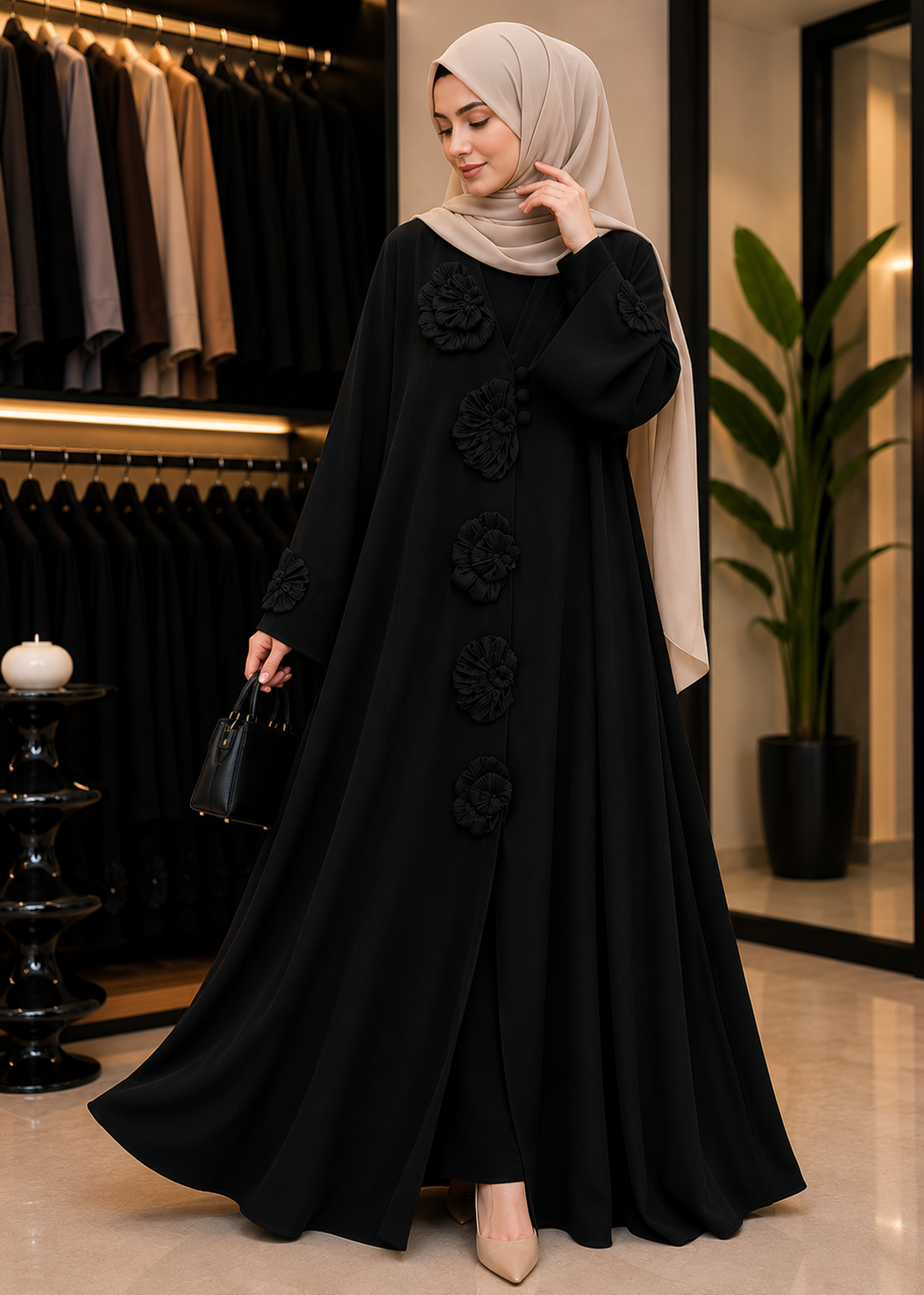 IFLAH FRONT OPEN ABAYA | BLACK