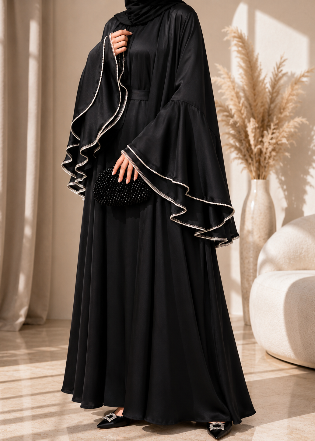 AL-NUHA DOUBLE SHRUG ABAYA | BLACK