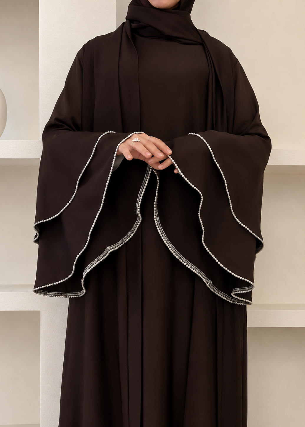 AL-NUHA DOUBLE SHRUG ABAYA | BROWN