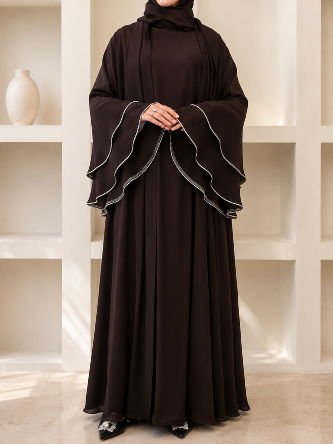 AL-NUHA DOUBLE SHRUG ABAYA | BROWN