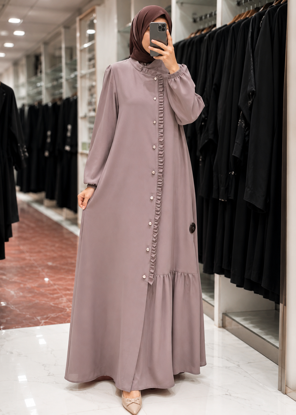 MAYSHAH FRONT OPEN ABAYA | NUDE