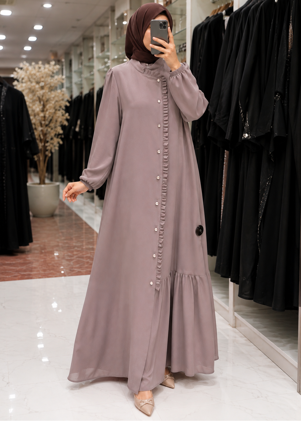 MAYSHAH FRONT OPEN ABAYA | NUDE