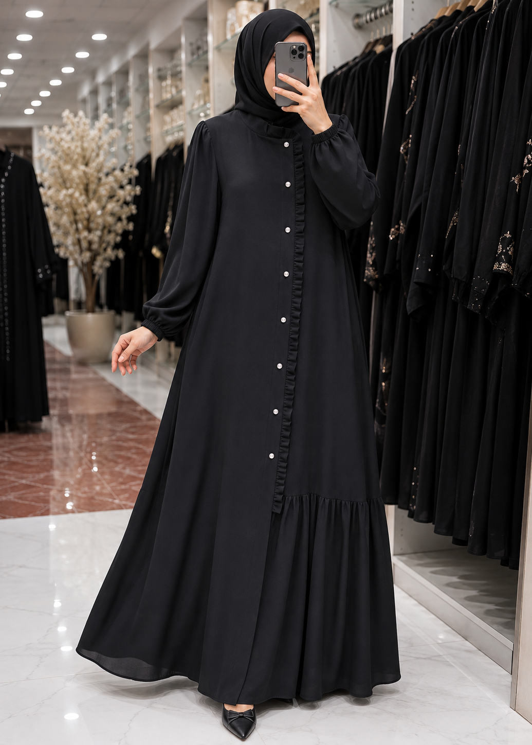 MAYSHAH FRONT OPEN ABAYA | BLACK