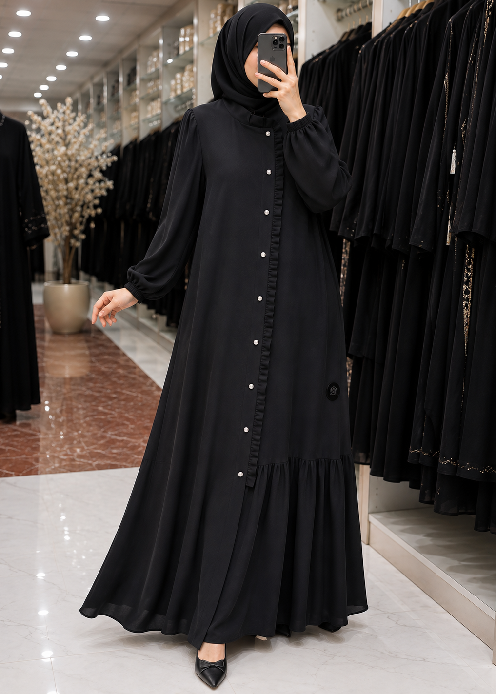 MAYSHAH FRONT OPEN ABAYA | BLACK