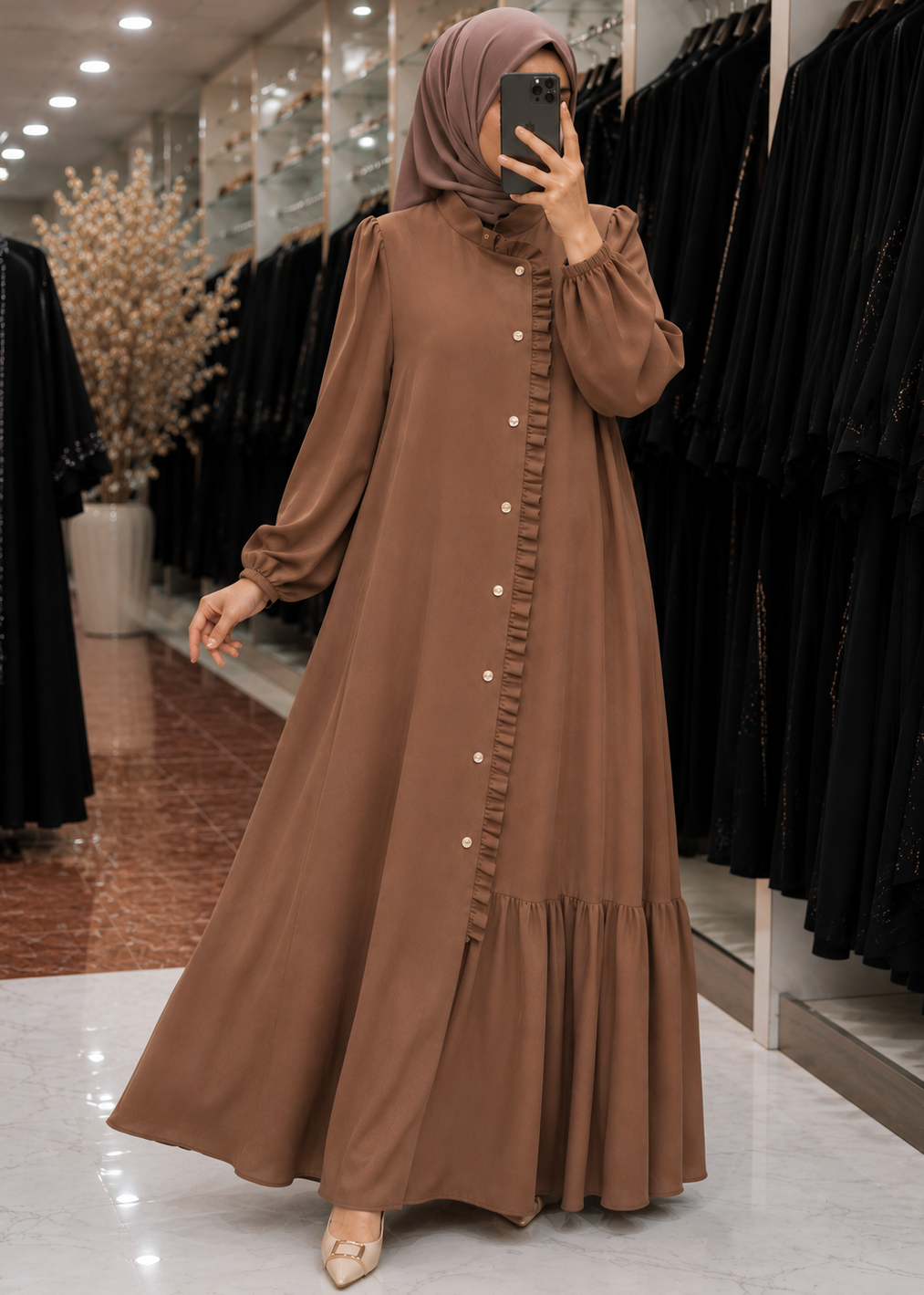 MAYSHAH FRONT OPEN ABAYA | COPPER