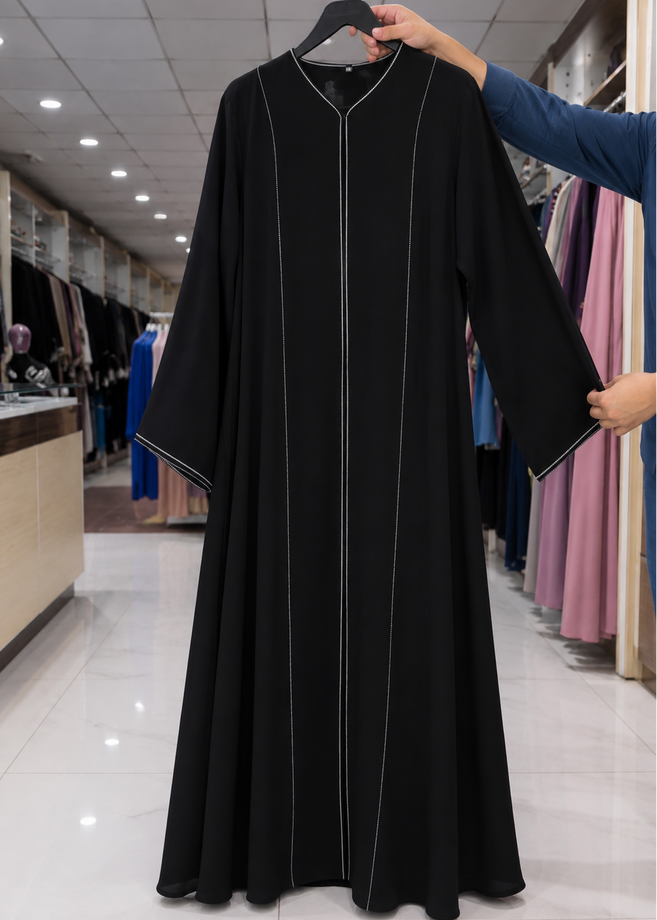 MAHAM FRONT OPEN ABAYA | GREY PIPIN