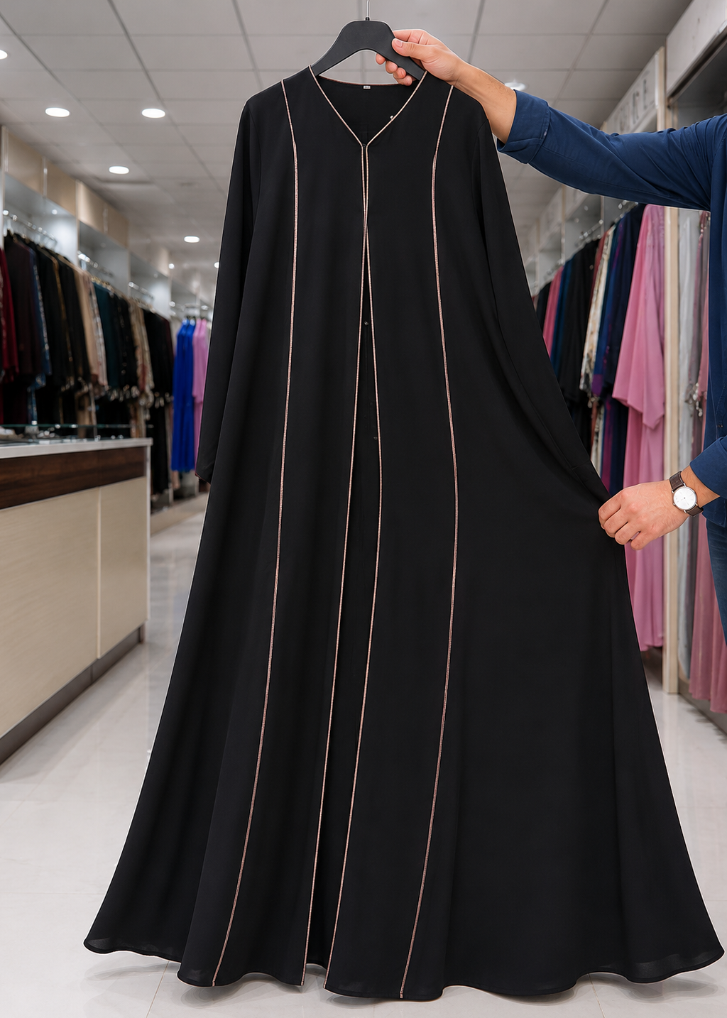 MAHAM FRONT OPEN ABAYA | GOLDEN PIPIN