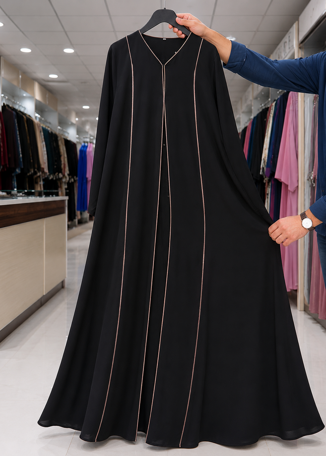 MAHAM FRONT OPEN ABAYA | GOLDEN PIPIN