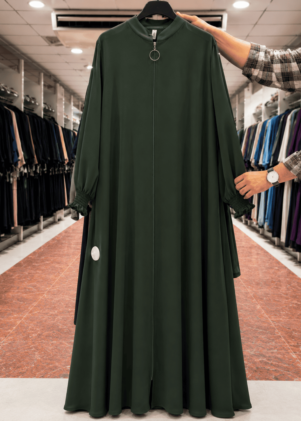 MEHNAAZ PINTEX ZIPPER ABAYA | OLIVE