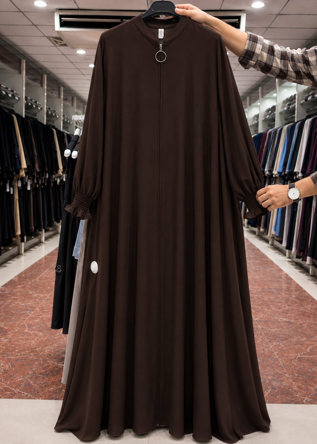 MEHNAAZ PINTEX ZIPPER ABAYA | COFFEE