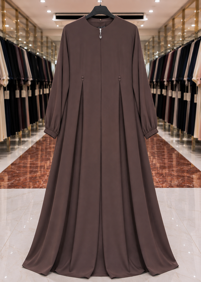 KULSUM FRONT OPEN ABAYA | CHOCOLATE BROWN