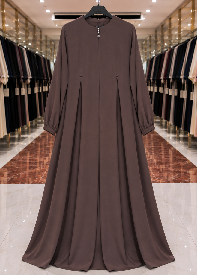KULSUM FRONT OPEN ABAYA | CHOCOLATE BROWN